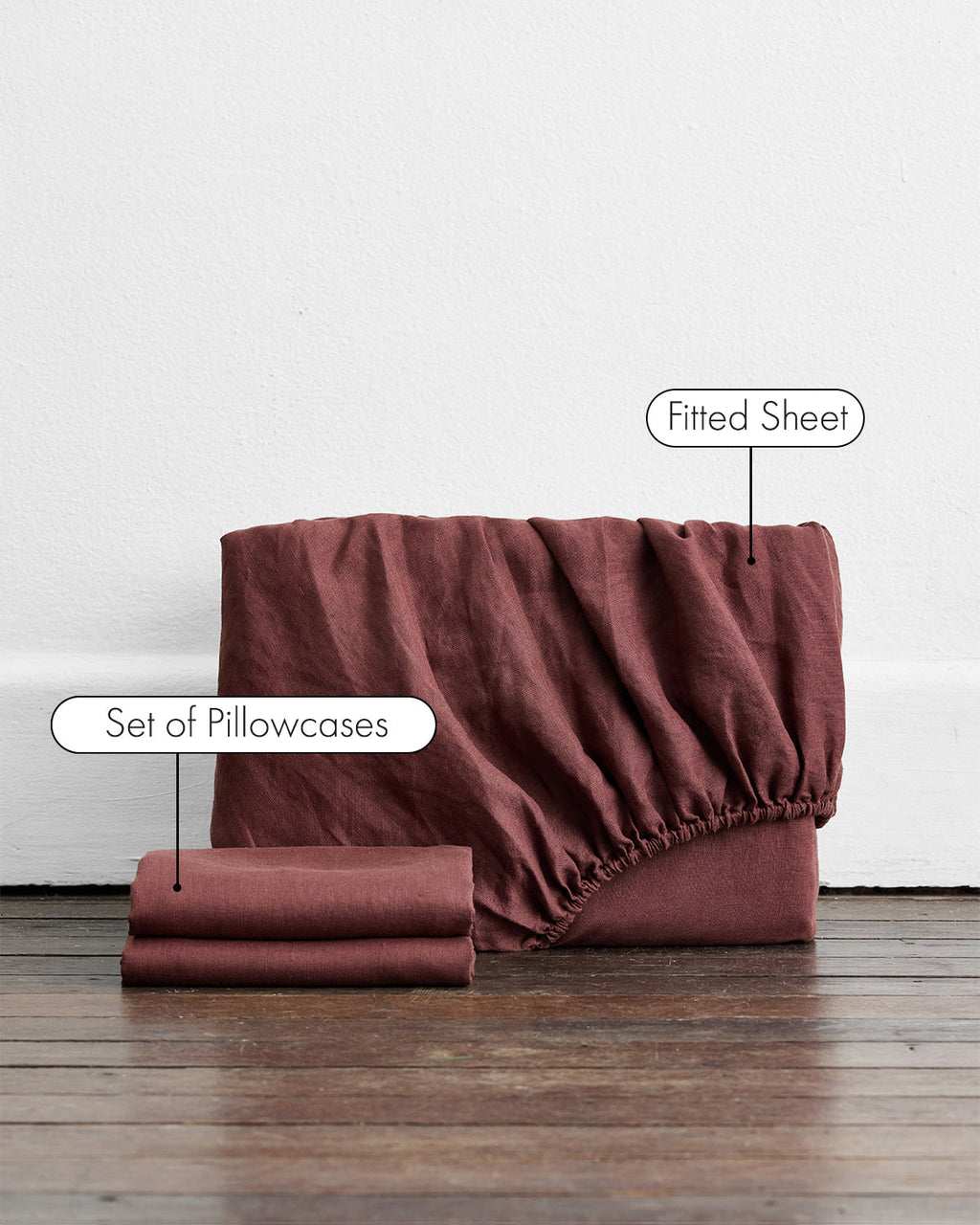 Cacao 100% French Flax Linen Fitted Sheet Set