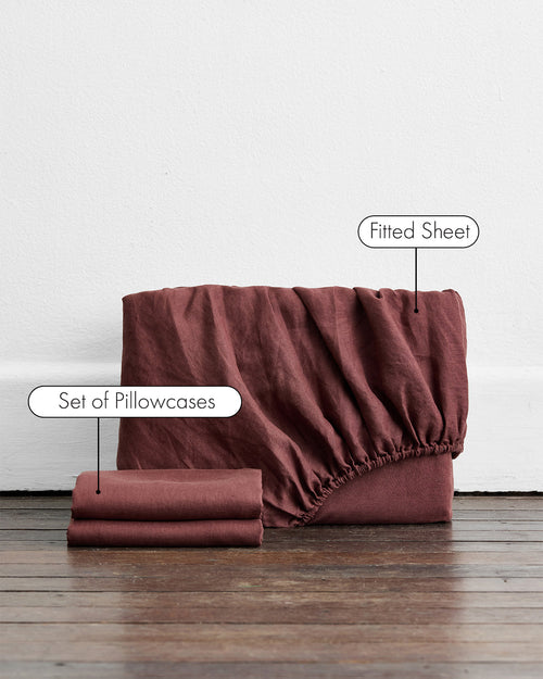 Cacao 100% French Flax Linen Fitted Sheet Set